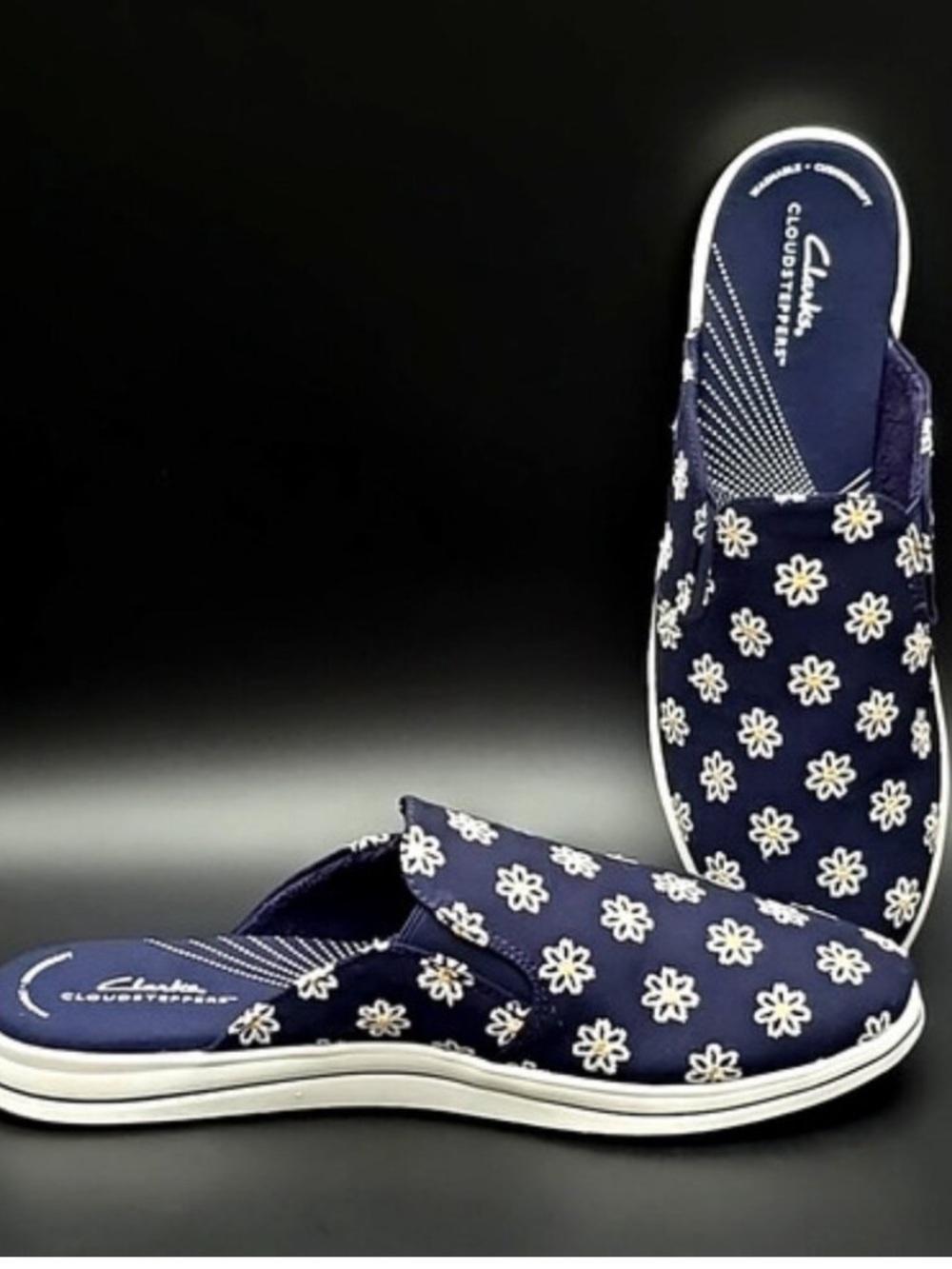 Clarks Cloudsteppers Embroidered Daisy Floral Slip-on Mules Women's Sz 12M
